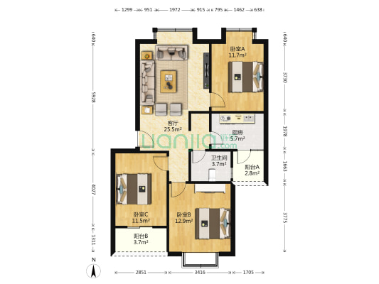 水城师苑 3室1厅1卫 93平方
