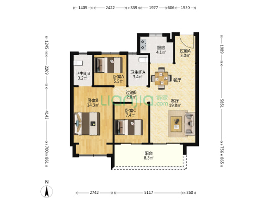 大正水晶森林二期 3室1厅2卫 99平方