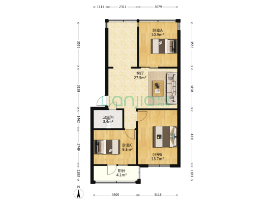 人民西路150号 3室1厅1卫 59平方