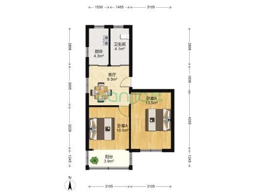 板桥南村东 2室1厅1卫 62平方