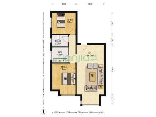 君蘭苑 2室1厅1卫 84平方