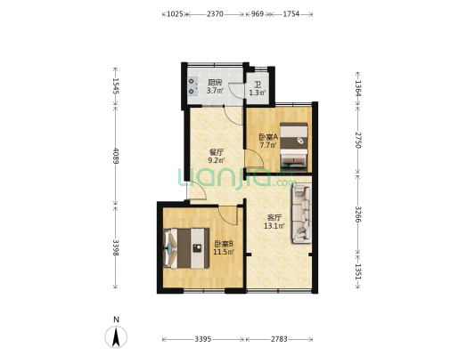 配轮片小区 2室2厅1卫 45平方