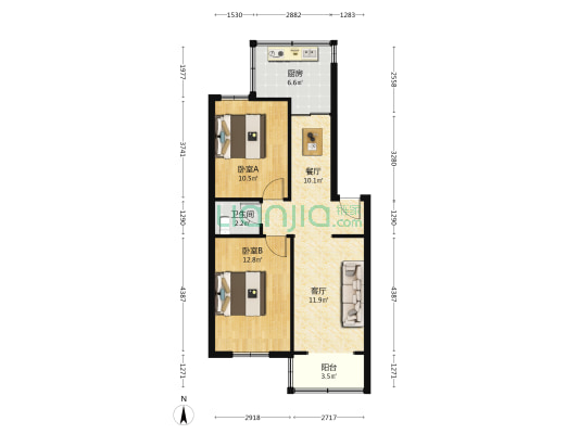 文艺北路174号 2室2厅1卫 70平方