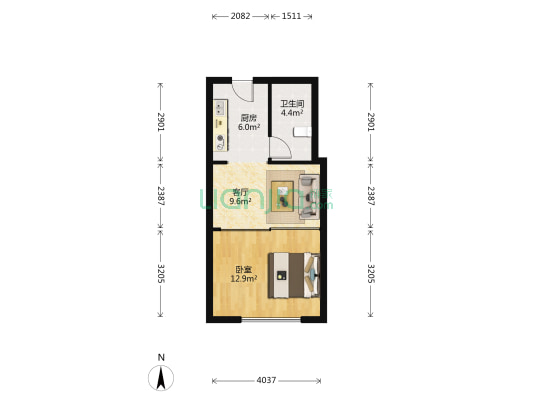中铁中环时代广场 1室1厅1卫 48平方