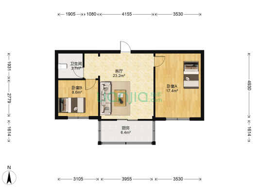 联运宿舍东区 2室1厅1卫 81平方