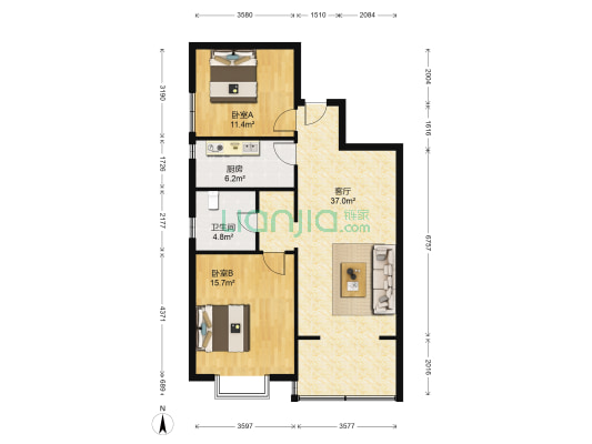 金茂晓苑 2室1厅1卫 96平方