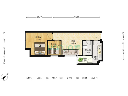 正邦博贸大厦 2室1厅1卫 60平方
