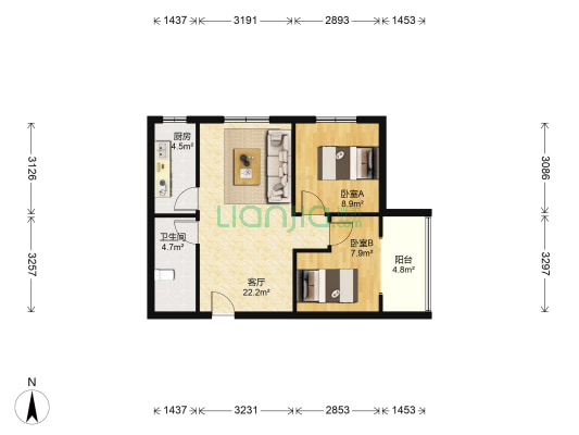 来福花园 2室1厅1卫 76平方