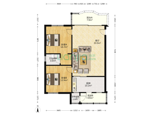 新城开发区2号小区 2室1厅2卫 141平方
