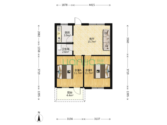 致力新村 2室1厅1卫 64平方