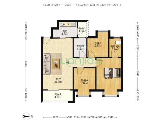 丽景新园 2室1厅1卫 85平方