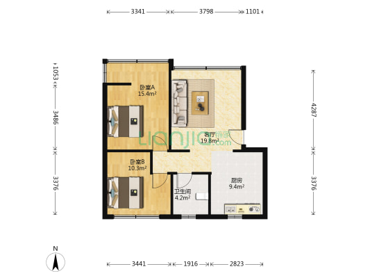 冷湖小区 2室1厅1卫 72平方
