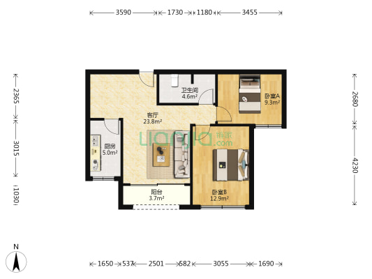 合美帝宝壹號 2室1厅1卫 85平方