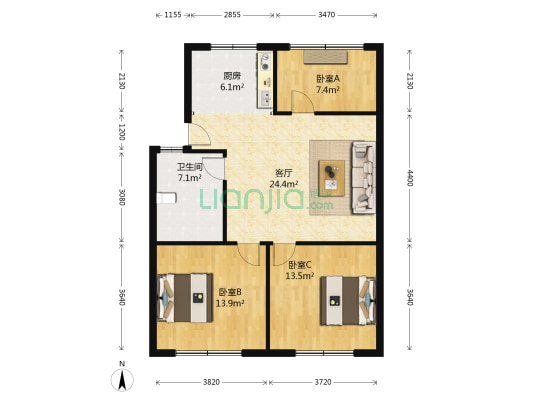 华峰楼 3室1厅1卫 92平方