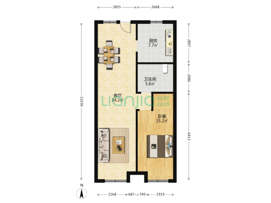 橡树公馆 1室1厅1卫 85平方