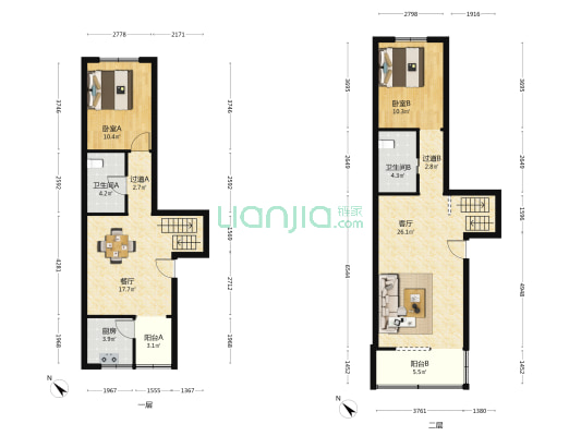 西龙须巷3号 2室2厅2卫 110平方