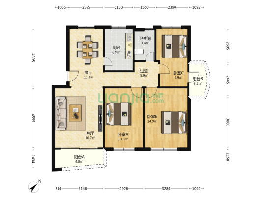 金坑中路19号 3室2厅1卫 103平方