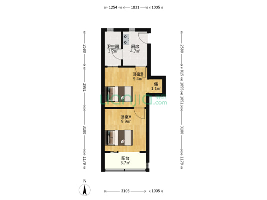 中山南一路202号 2室0厅1卫 39平方