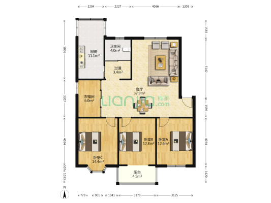 康乐家园 3室1厅1卫 130平方