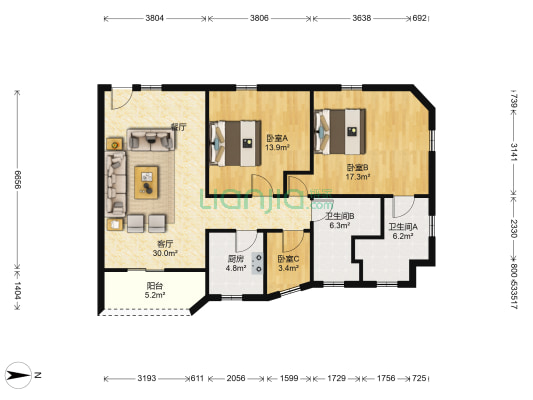 新湾新港城 3室1厅2卫 98平方