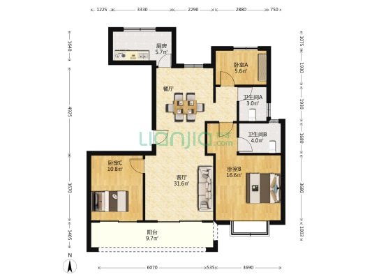 鸿祥华府 3室1厅2卫 118平方