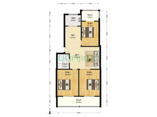 中保财政楼 3室2厅1卫 113平方