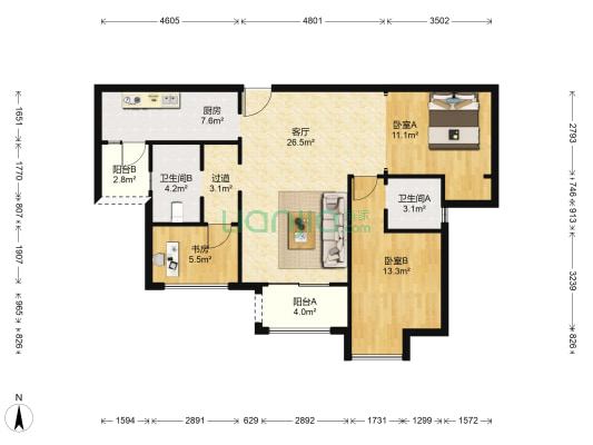 国博领馆三期 3室1厅2卫 103平方