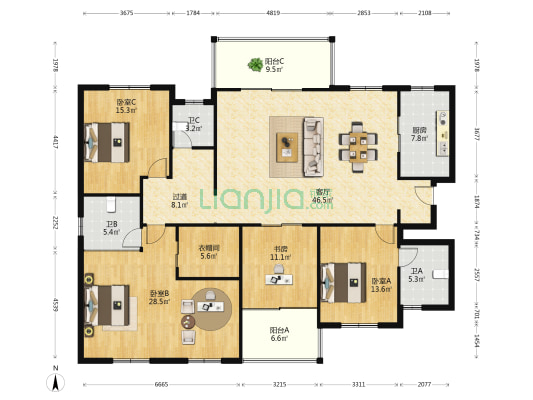 五街国际 4室1厅3卫 190平方