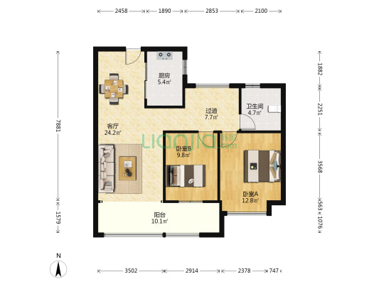 万濠星城一期 2室1厅1卫 89平方