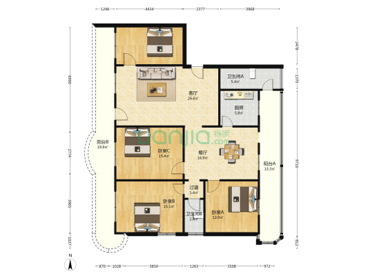 广电大院 3室2厅2卫 135平方