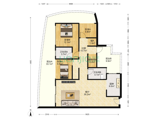 红树湾二期 3室1厅2卫 110平方