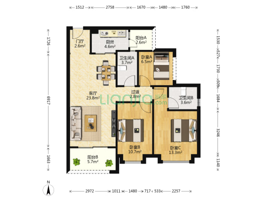 名澳汇锦桃园 3室1厅2卫 96平方