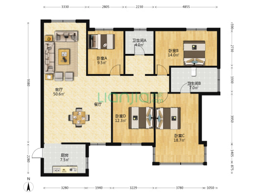 拱秀路42号 4室1厅2卫 146平方