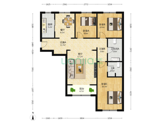 长安颐园 3室2厅2卫 138平方