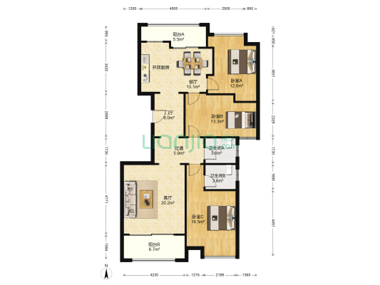 兴汝金城 3室2厅2卫 134平方