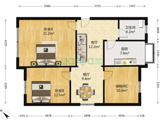 水榭花都 2室2厅1卫 52平方