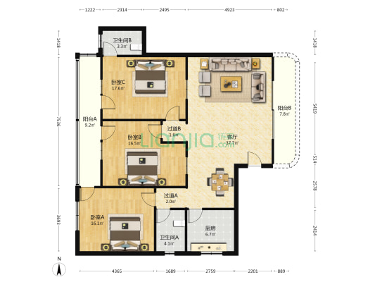山高自来水宿舍小区 3室1厅2卫 144平方