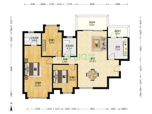 翰林雅苑 3室1厅2卫 123平方