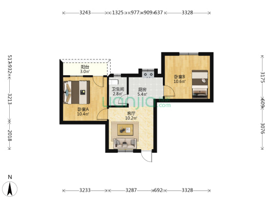 信江中路33号 2室1厅1卫 52平方