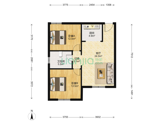 君子巷39号 2室1厅1卫 73平方