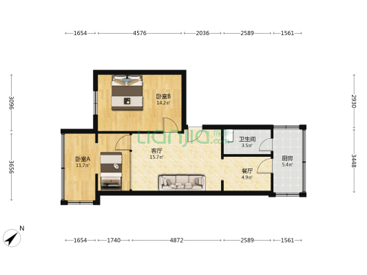 光荣西路58号 2室2厅1卫 58平方