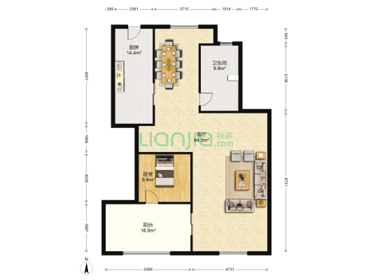绿地山庄 1室1厅1卫 173平方