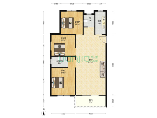 天鹅湖公馆 3室1厅2卫 134平方