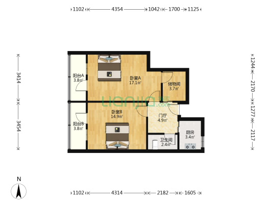 解放南路407/413号 2室0厅1卫 64平方