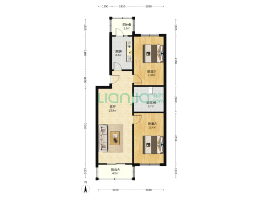 航院宿舍 2室1厅1卫 88平方
