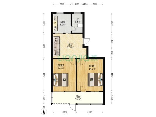 万春二区 2室1厅1卫 68平方