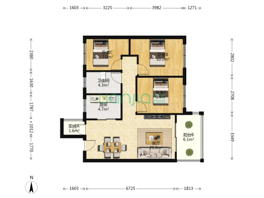 东原启城 3室1厅1卫 84平方