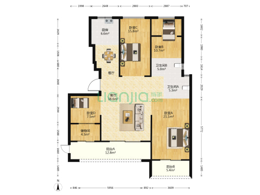 香开长龙 4室1厅2卫 145平方
