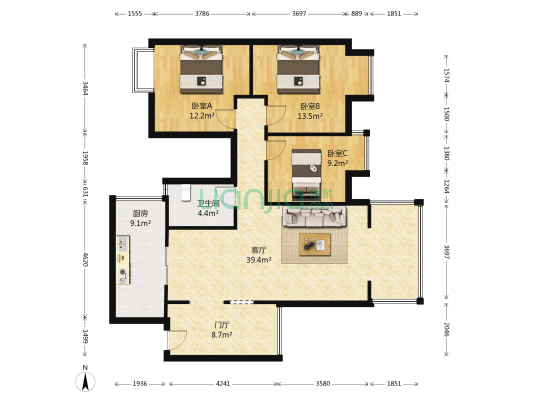 山水天成(莲花堰路) 3室1厅1卫 108平方
