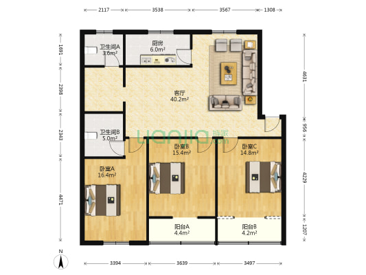 月浜街散盘 3室1厅2卫 117平方
